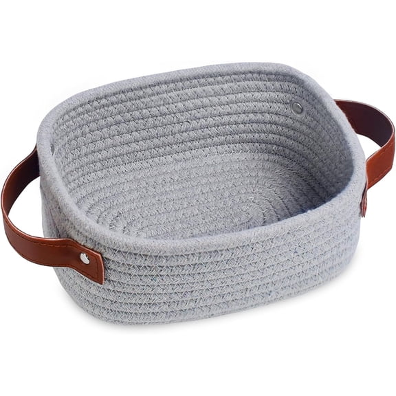 Small Storage Basket, Mini Rope Woven Baskets, Cute Shelf Closet Organizer, Boho Decorative Toy Bin for Nursery, Living Room, Spa, Empty Gift Basket - XS, Grey