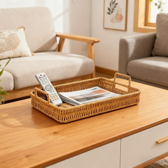 Small Storage Basket Wicker Baskets for Organizing with Handle Decorative Storage Bin for Countertop Toilet Paper Basket for Toilet Tank Top Small Baskets