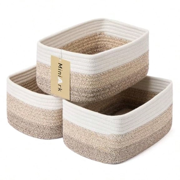 Small Storage Baskets for Organizing Closet Organizer Bins Shelf Toy Basket Woven Rope Baskets Cube Decorative Box Shallow Basket 11.5x7.5x4.7" 3 Packs Gradient Brown
