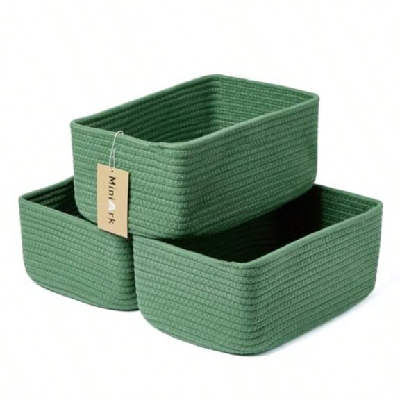 Small Storage Baskets for Organizing Closet Organizer Bins Shelf Toy Basket Woven Rope Baskets Cube Decorative Box Shallow Basket 11.5x7.5x4.7" 3 Packs Green
