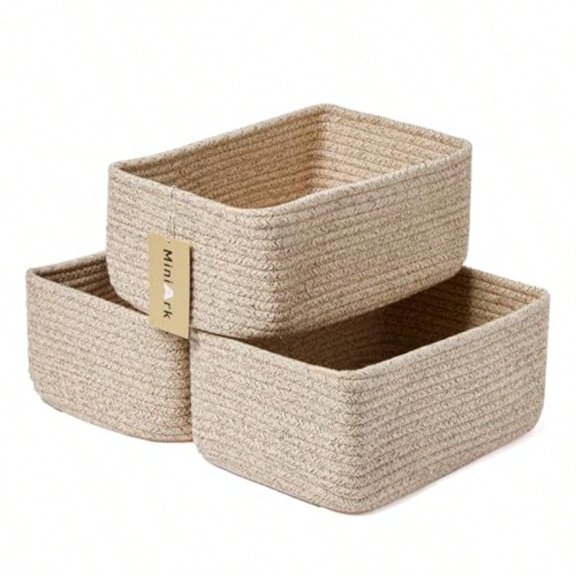 Small Storage Baskets for Organizing Closet Organizer Bins Shelf Toy Basket Woven Rope Baskets Cube Decorative Box Shallow Basket L11.5xW7.5xH4.7 Brown