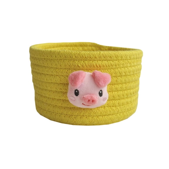 Small Storage Baskets for Organizing,Cotton Rope Basket for Dog Toys, Books,3.54x5.9" Small Woven Baskets,Flower Mini Woven Basket Round Cotton Rope Basket Small Storage Shallow Basket,Yellow Pig