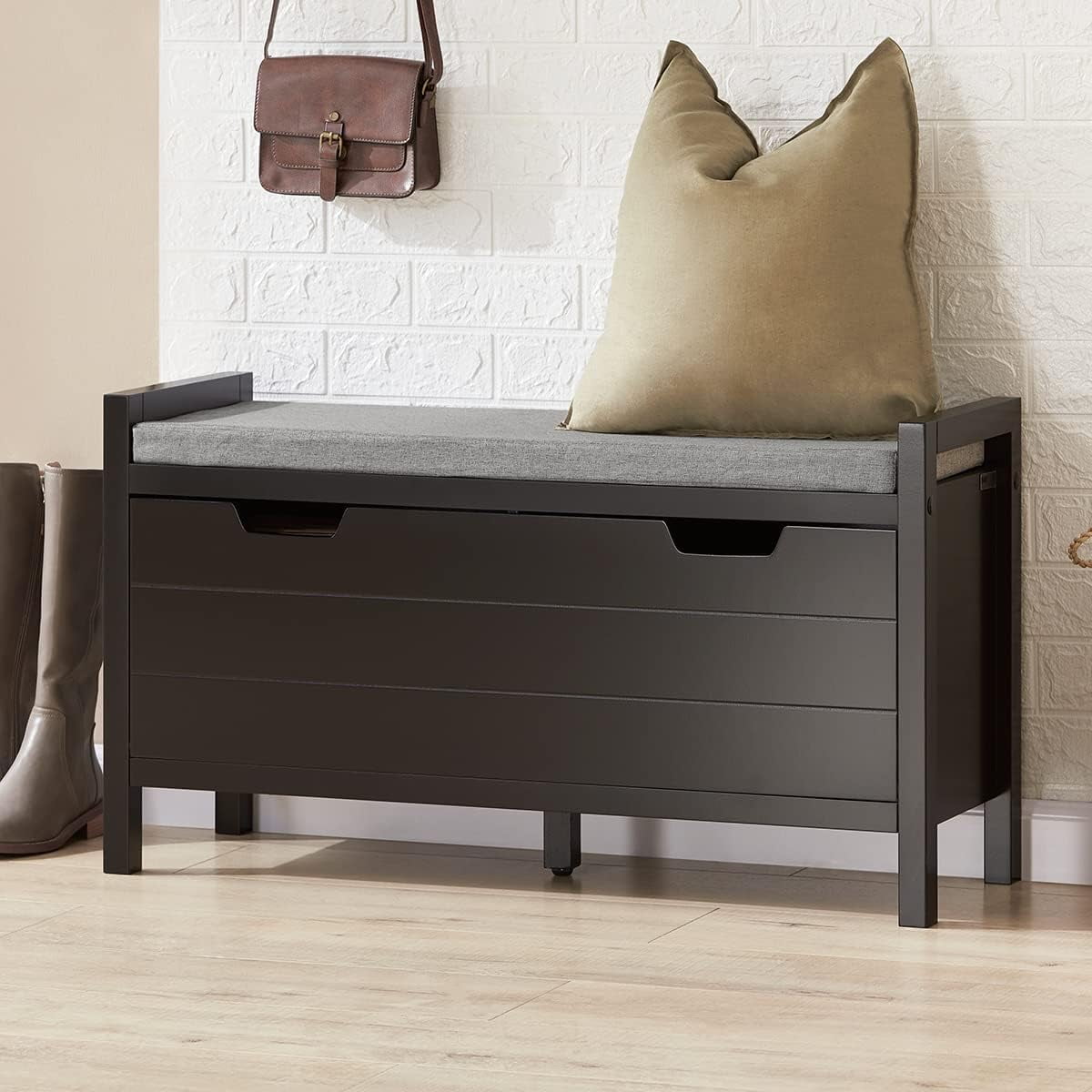 Small Storage Bench, Shoe Storage Bench with Flip-Down Door and Padded ...