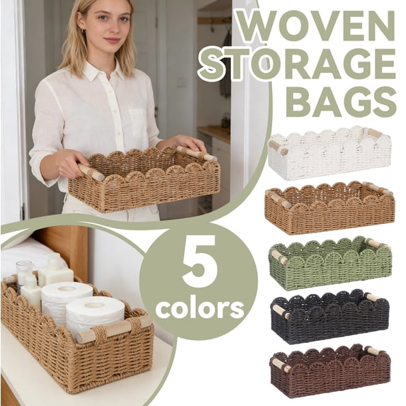 Small Storage Bin, Woven Storage Basket, Black Woven Basket, Woven BasketwithHandles, 12X6X4 In, Rectangular Countertop Holding, Living Room Entryway, Solid Black, 1 Pc