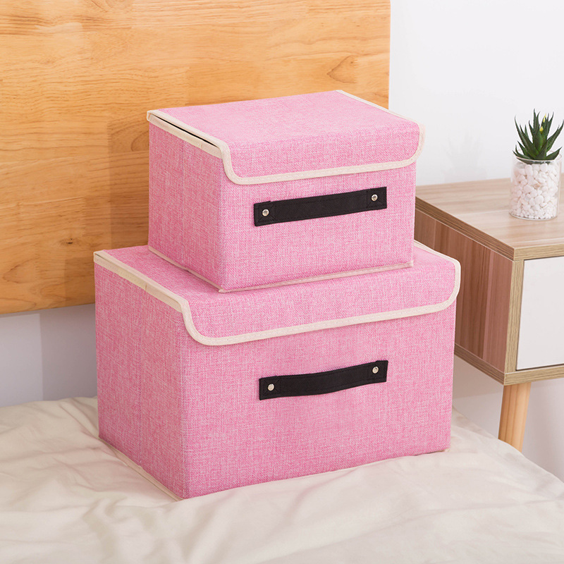 Small Storage Bins with Lids 2 Pack Linen Collapsible Cube Storage Basket with Handle, Jane's