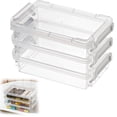 thumbnail image 1 of Small Storage Box White, Souew 3 Boxes + 1 Lid 16x10cm Plastic Stackable Container, Spring Organization for Home, School & Scrapbook Supplies, Portable & Clear, 1 of 4