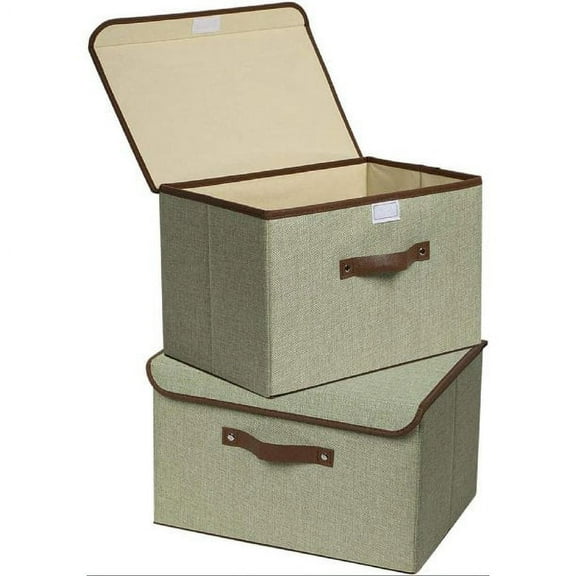 Small Storage Boxes with Lids 2 Pack Fabric  Collapsible Cube Storage Basket with Handle, Foldable Fabric Storage Box with lids Organizer for Toys, Clothes Closet, Ornament