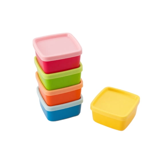 Small Storage Containers with Lids, Square Mini Design, 5-Pack, Multicolor, for Snacks and Condiments