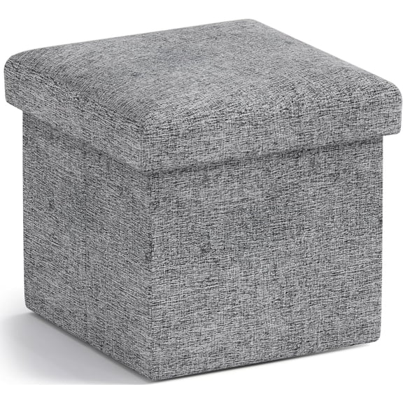 Small Storage Ottoman Cube Foldable, 11in Linen Square Foot Rest Stool Seat, Black Collapsible Cube for Living Room, Bedroom, Dorm, Office, Gray