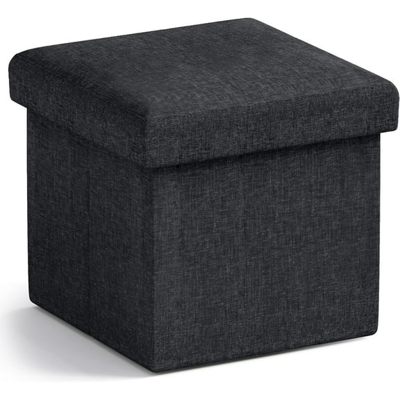 Small Storage Ottoman Foldable Collapsible Cube Square Linen Foot Rest Stool Seat, for Living Room, Bedroom, Office, Dorm - 12 x 12,