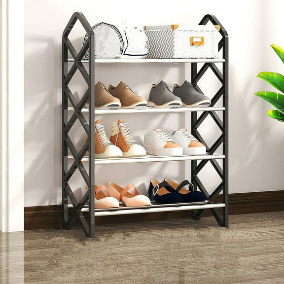 Small Storage Rack, Shoe Storage Entryway, Shoe Rack Organizer 4 Tier for Closet Entryway Free Standing Metal Storage Shoe Shelf