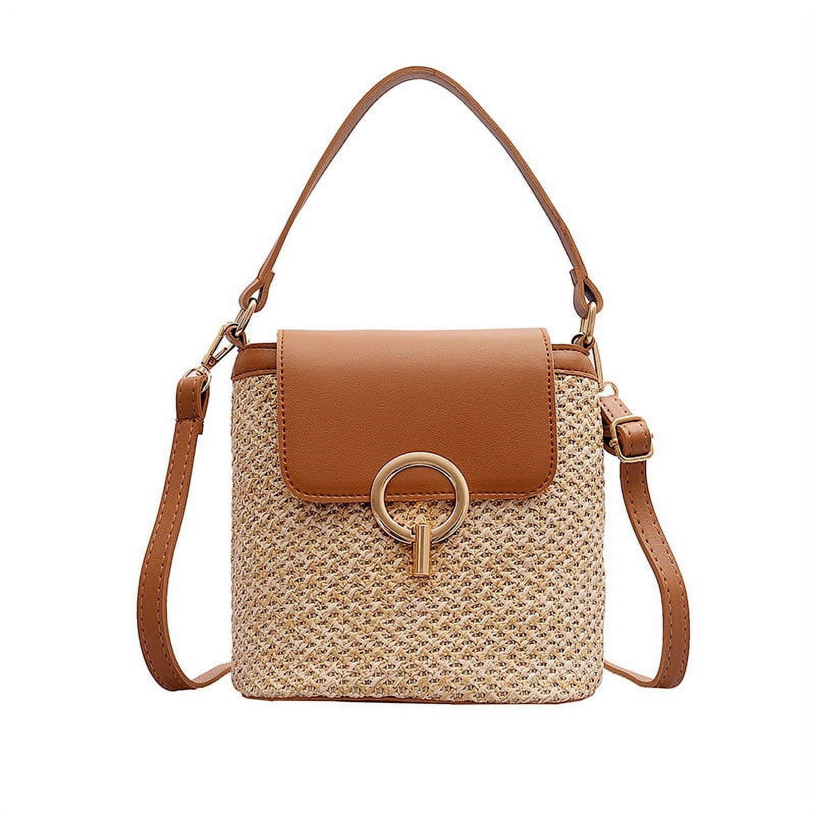 Small Straw Bucket Bags for Women Summer Crossbody Bags Lady Travel