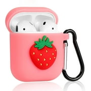 Small Strawberry Case for Airpods 1&2 Cute Fruit Design Silicone 3D Funny Cartoon for Airpod Cover Soft Kawaii Fun Carabiner Unique Cases for Girls Kids Teens Women Air pods