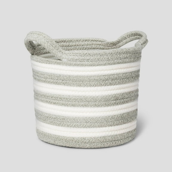 Small Striped Coiled Kids' Rope Basket Gray