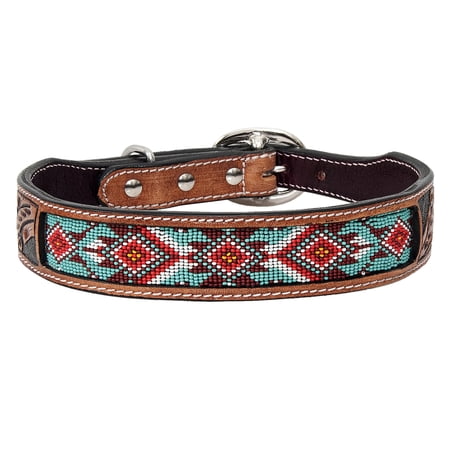 Small Strong Genuine Leather Dog Collar Beaded Hand Tooled Hilason