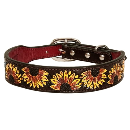 Small Strong Genuine Leather Dog Collar Hand Tooled Hilason