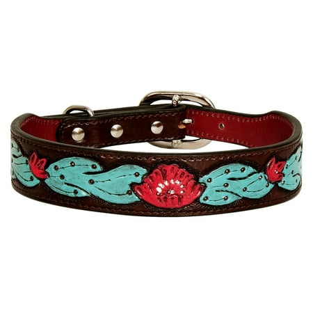 Small Strong Genuine Leather Dog Collar Hand Tooled Hilason
