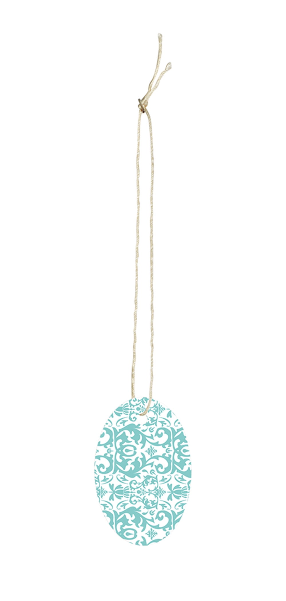 Small Strung Oval Aqua Damask Tags (1½”H x 1½”W) - Pack of 500