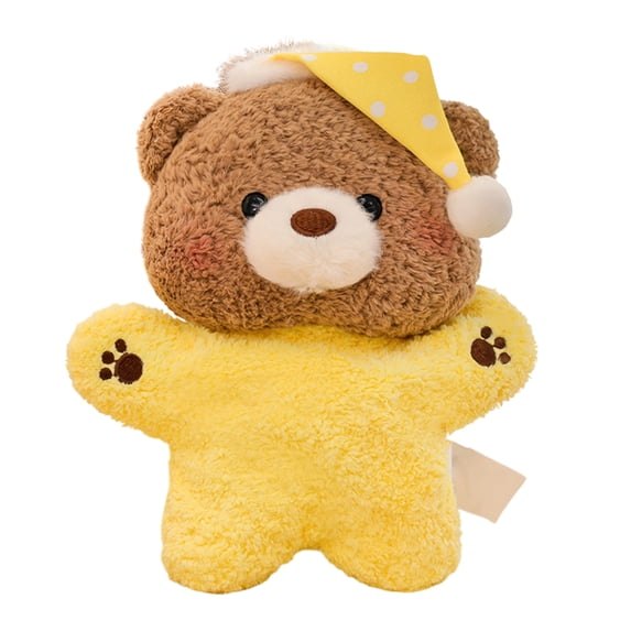 Small Stuffed Animal Student Stuffed Animal 8 Inch Soft Plush Sleepy Bear Wearing Yellow Pajamas and Polka Dot Night Cap Small Stuffed Animals for Student Desktop Decor Plush