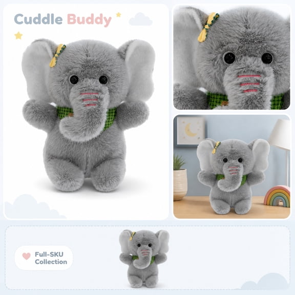 Small Stuffed Animal, Stuffed Elephant, Birthday Gift, Student Nursery Decor, Cuddly 8X6 Inch Fuzzy Plush Piece Ideal for Interactive Play, Adding A Charming Accent to Your Home