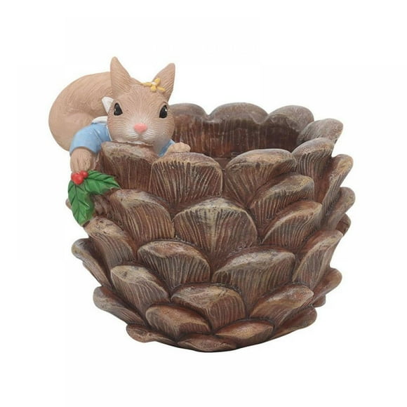 Small Succulent Pots with Drainage Cute, Funny and Unique Designed Succulent Planters for Indoor Plants or Outdoor Plants, Mini Animal Planter, Made of Resin and Clay, Squirrel & Acorn.