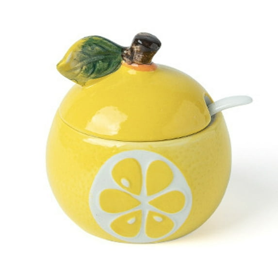 Small Sugar Bowls With Lid, Fruit Shaped Little Jar Salt And Pepper Bowls, Ceramic Salt Bowl Seasoning Box, Colorful Small Sugar Bowl Bakey-lemon-0.3