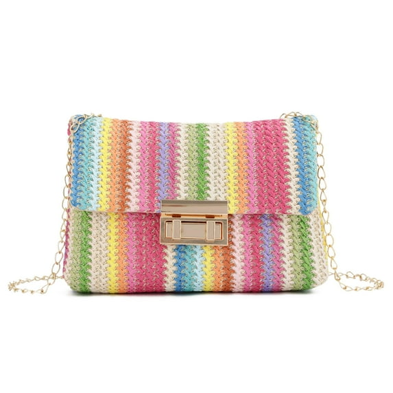 Small Summer Purse for Women Woven Beach Crossbody Bag Colorful Vacation Shoulder Handbag