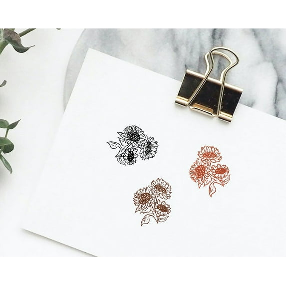 Small Sunflower Stamp | Sunflower Bouquet Stamp | Wooden Floral Stamp