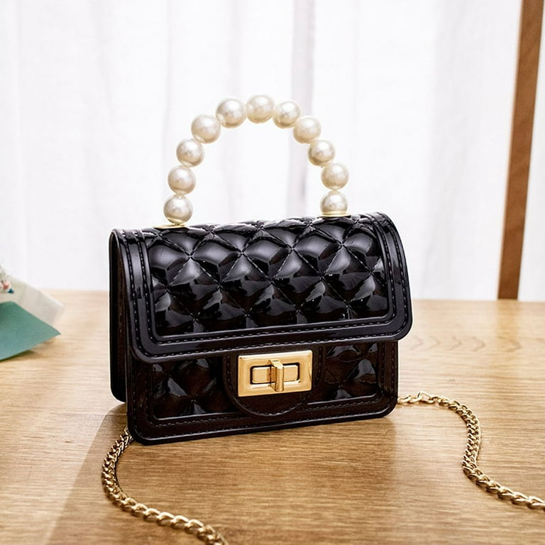 Small Sweet Handbag Pearl Candy Color Purse Wallet Lingge Crossbody Bag  Women Shoulder Bags Korean Coin Purse Mini Messenger Bags BLACK