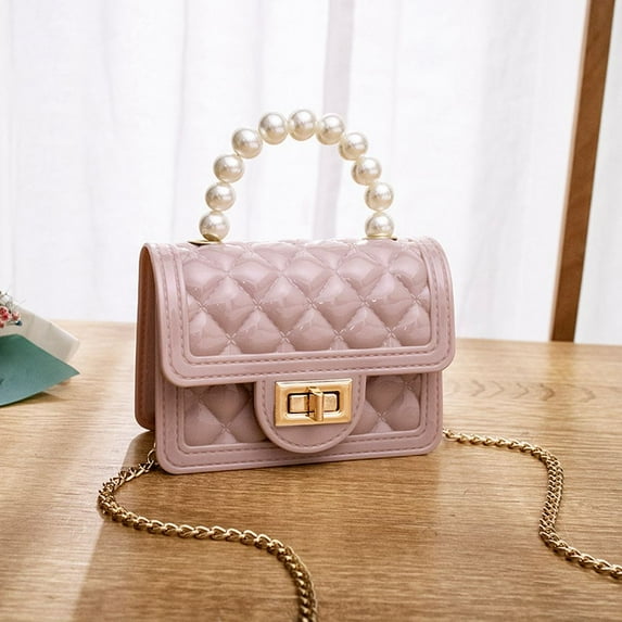 Small Sweet Handbag Pearl Candy Color Purse Wallet Lingge Crossbody Bag Women Shoulder Bags Korean Coin Purse Mini Messenger Bags PURPLE