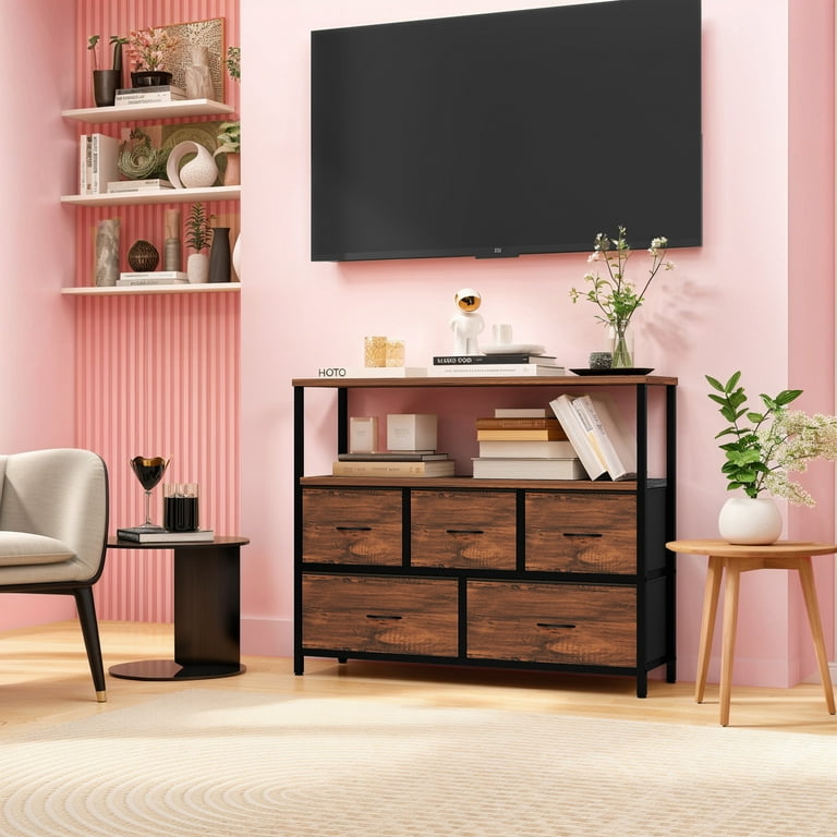 Small TV Stand, Brown Dresser TV Stand for Bedroom, Entertainment Center for 45 Inch TV with Drawers, Fabric, Adjustable Feet, Living Room - Walmart.com Small TV Stand, Brown Dresser TV Stand for Bedroom, Entertainment Center for 45 Inch TV with Drawers, Fabric, Adjustable Feet, Living Room - Walmart.com