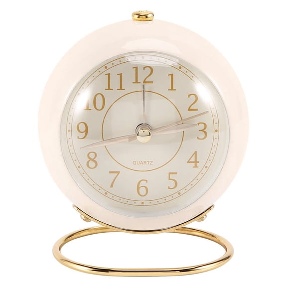 Small Table Clocks, Classic Non-Ticking Quartz Tabletop Analog Alarm Clock Desk Clock with Backlight for Bedroom Decor,1 x Table Clock,beige-white