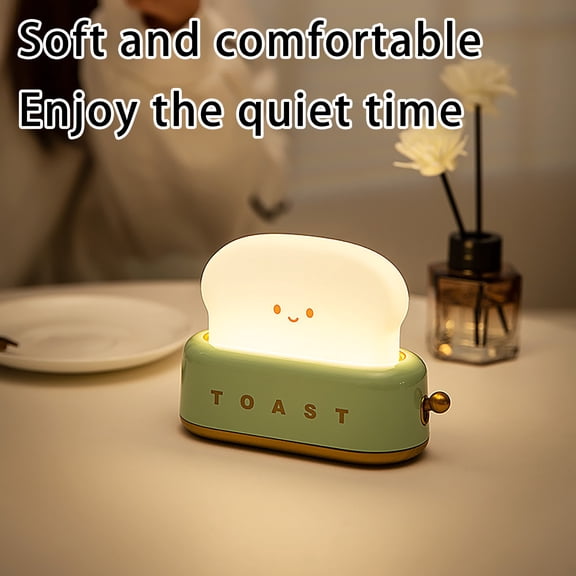 Small Table Lamp,Cute Toast Bread LED Bedroom Nightstand Light with Timer and Rechargeable,Cool Birthday Gift for Girls and Boys(Green)