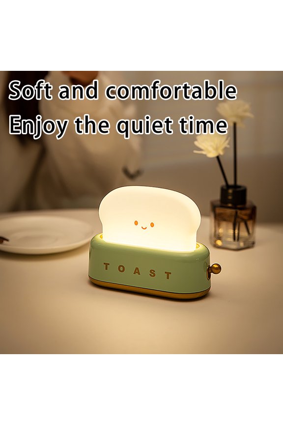 Small Table Lamp,Cute Toast Bread LED Bedroom Nightstand Light with Timer and Rechargeable,Cool Birthday Gift for Girls and Boys(Green)