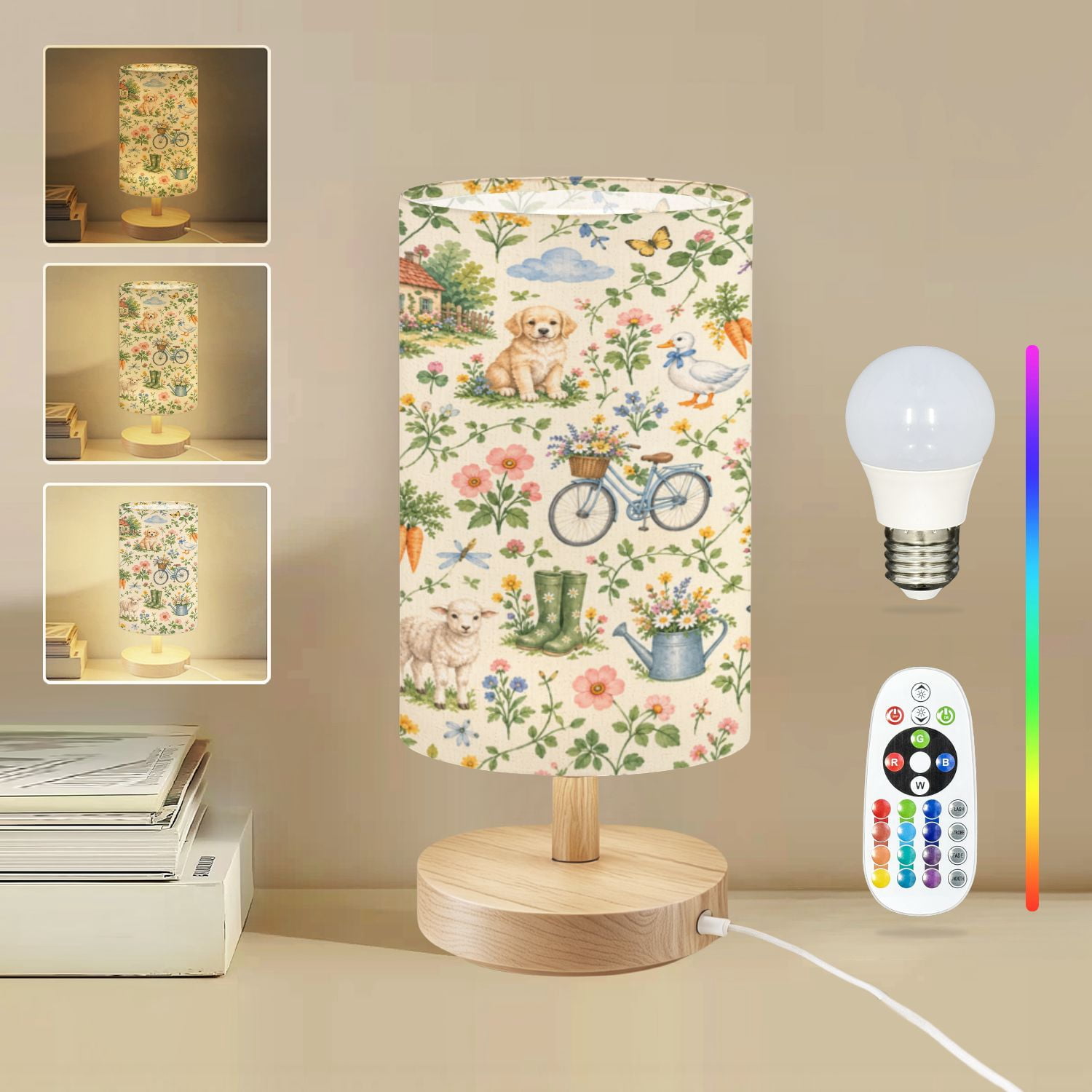 Small Table Lamp Dimmable Bedside Lamp with 16 Color Remote LED Bulb ...