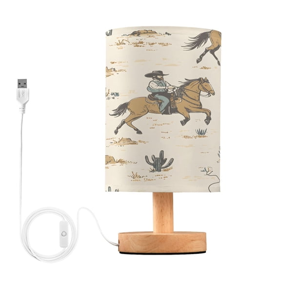 Small Table Lamp LED Bedside Nightstand Lamps with Fabric Shade Decor Desk Lamp for Living Room Bedroom Office Cactus Cowboy Horse