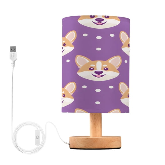Small Table Lamp LED Bedside Nightstand Lamps with Fabric Shade Decor Desk Lamp for Living Room Bedroom Office Corgi Dog Faces