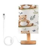 Small Table Lamp LED Bedside Nightstand Lamps with Fabric Shade Decor Desk Lamp for Living Room Bedroom Office Cute Bear with Honey Pot