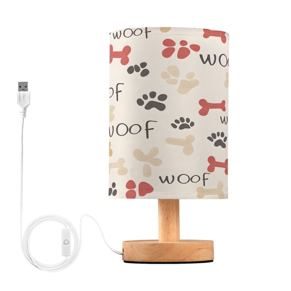 Small Table Lamp LED Bedside Nightstand Lamps with Fabric Shade Decor Desk Lamp for Living Room Bedroom Office Cute Dog Paw and Bones