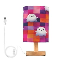 Small Table Lamp LED Bedside Nightstand Lamps with Fabric Shade Decor Desk Lamp for Living Room Bedroom Office Cute Ghost on Checkered