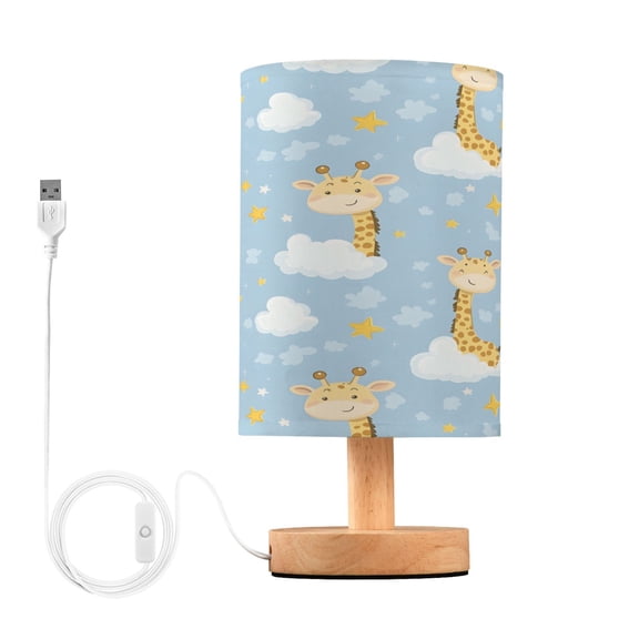 Small Table Lamp LED Bedside Nightstand Lamps with Fabric Shade Decor Desk Lamp for Living Room Bedroom Office Giraffe Cloud Star