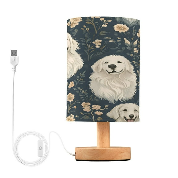 Small Table Lamp LED Bedside Nightstand Lamps with Fabric Shade Decor Desk Lamp for Living Room Bedroom Office Golden Retriever Flower Pattern