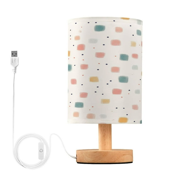 Small Table Lamp LED Bedside Nightstand Lamps with Fabric Shade Decor Desk Lamp for Living Room Bedroom Office Hand-drawn Cute Square