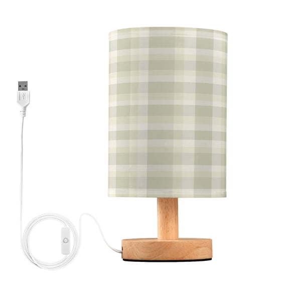 Small Table Lamp LED Bedside Nightstand Lamps with Fabric Shade Decor Desk Lamp for Living Room Bedroom Office Light Sage Green Ecru Plaed