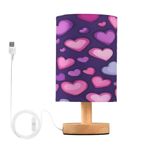 Small Table Lamp LED Bedside Nightstand Lamps with Fabric Shade Decor Desk Lamp for Living Room Bedroom Office Pink and Purple Hearts