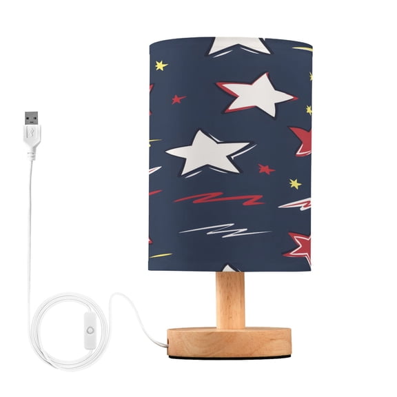 Small Table Lamp LED Bedside Nightstand Lamps with Fabric Shade Decor Desk Lamp for Living Room Bedroom Office Red Yellow Stars Sparks Lightning