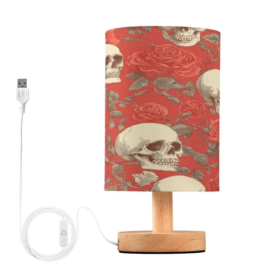 Small Table Lamp LED Bedside Nightstand Lamps with Fabric Shade Decor Desk Lamp for Living Room Bedroom Office Skull and Rose
