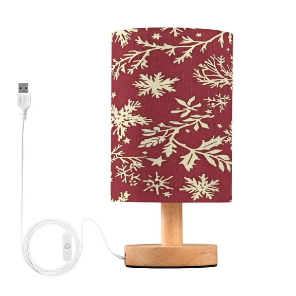 Small Table Lamp LED Bedside Nightstand Lamps with Fabric Shade Decor Desk Lamp for Living Room Bedroom Office Snowflakes and Pine Branches
