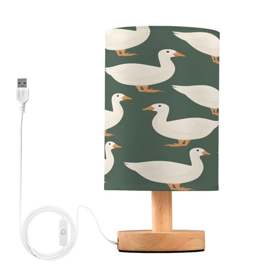 Small Table Lamp LED Bedside Nightstand Lamps with Fabric Shade Decor Desk Lamp for Living Room Bedroom Office White Duck on Green