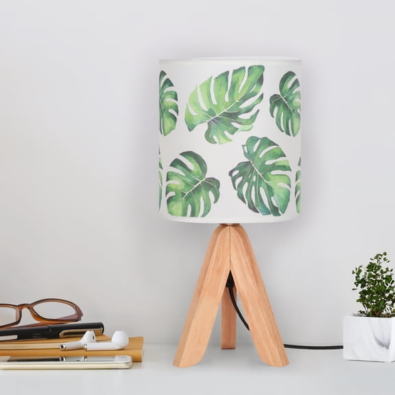 Small Table Lamp - Tripod Bedside Lamp Modern Bedside Table Lamp Suitable for Bedroom, Dormitory, Office, Wood Base, Fabric Shade.